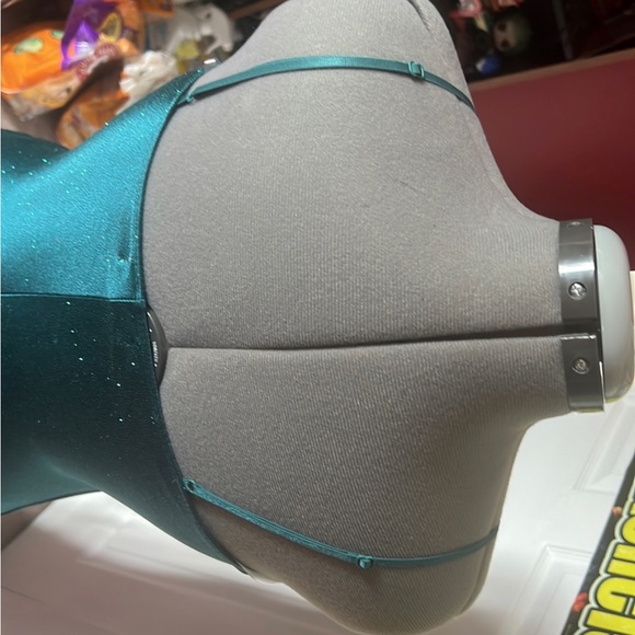 Emerald spaghetti strap thigh slit David’s bridal gown - Picture 6 of 6